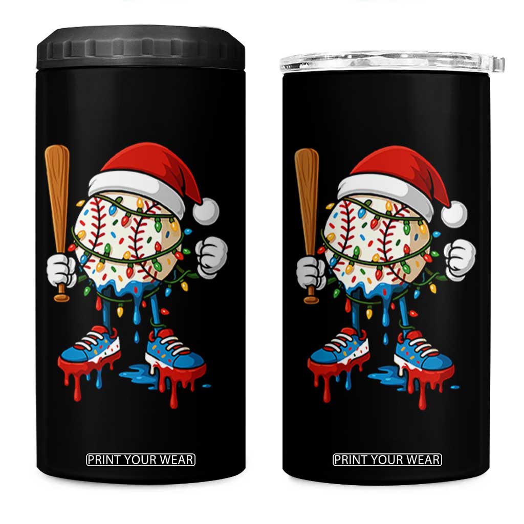 Christmas Baseball Ice Cream Drip 4 in 1 Can Cooler Tumbler Santa Sports Xmas Baseball Player TS10 One Size: 16 oz Black Print Your Wear