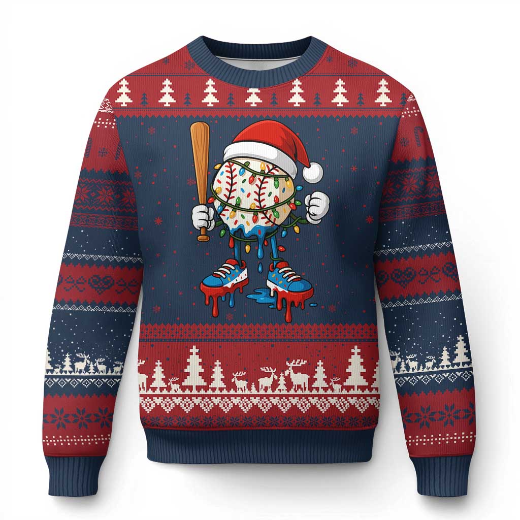 Xmas Baseball Ice Cream Drip Ugly Christmas Sweater Santa Sports Xmas Baseball Player TS10 Navy Red Print Your Wear