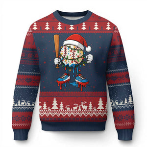 Xmas Baseball Ice Cream Drip Ugly Christmas Sweater Santa Sports Xmas Baseball Player TS10 Navy Red Print Your Wear