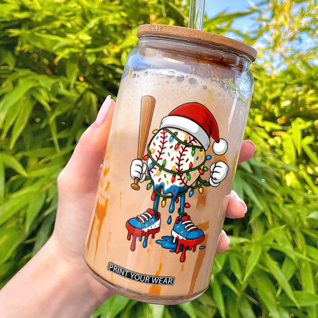 Christmas Baseball Ice Cream Drip Glass Can Santa Sports Xmas Baseball Player TS10 Black Print Your Wear