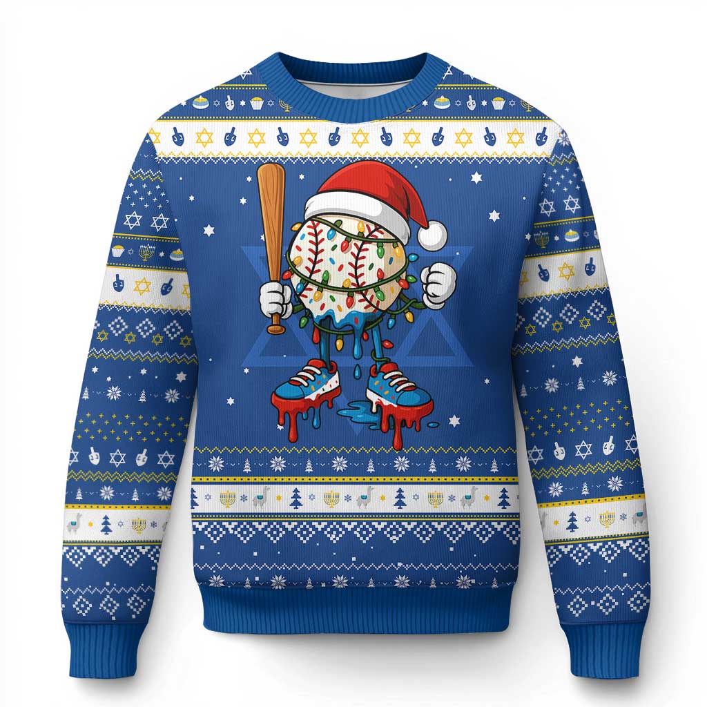 Christmas Baseball Ice Cream Drip Hanukkah Ugly Sweater Santa Sports Xmas Baseball Player TS10 Blue White Print Your Wear
