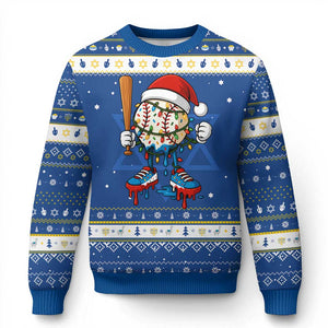 Christmas Baseball Ice Cream Drip Hanukkah Ugly Sweater Santa Sports Xmas Baseball Player TS10 Blue White Print Your Wear
