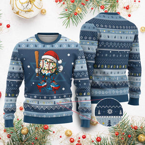 Christmas Baseball Ice Cream Drip Hanukkah Ugly Sweater Santa Sports Xmas Baseball Player TS10 Navy Light Blue Print Your Wear