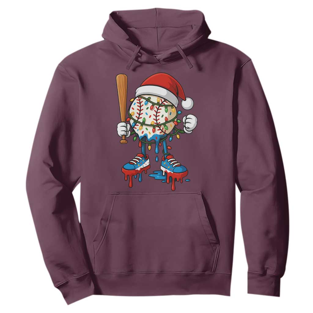 Christmas Baseball Ice Cream Drip Hoodie Santa Sports Xmas Baseball Player TS10 Maroon Print Your Wear
