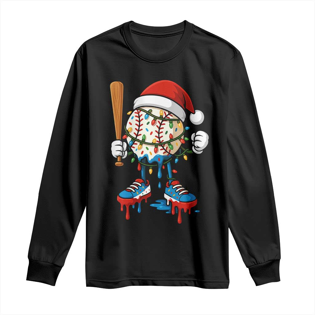 Christmas Baseball Ice Cream Drip Long Sleeve Shirt Santa Sports Xmas Baseball Player TS10 Black Print Your Wear