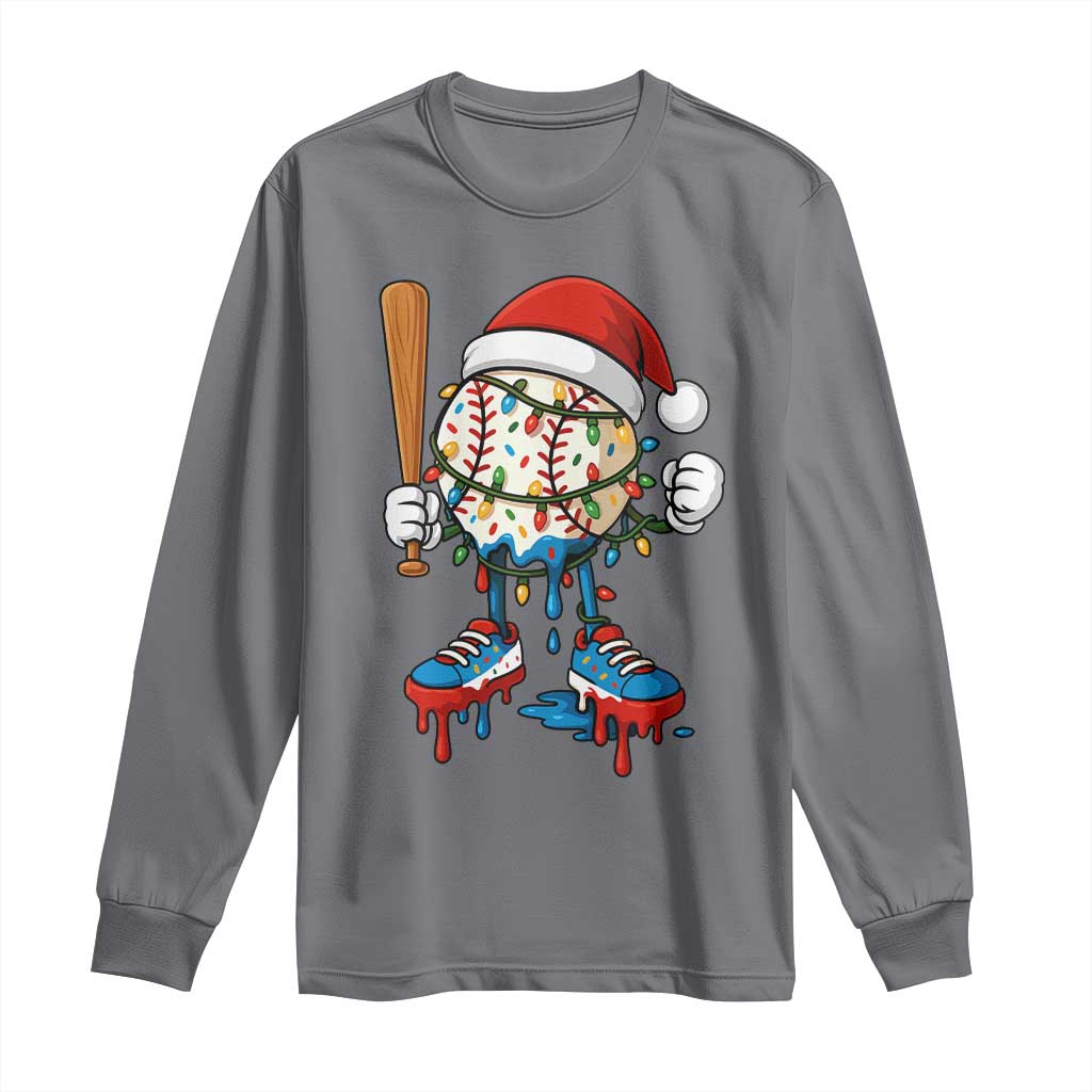Christmas Baseball Ice Cream Drip Long Sleeve Shirt Santa Sports Xmas Baseball Player TS10 Charcoal Print Your Wear