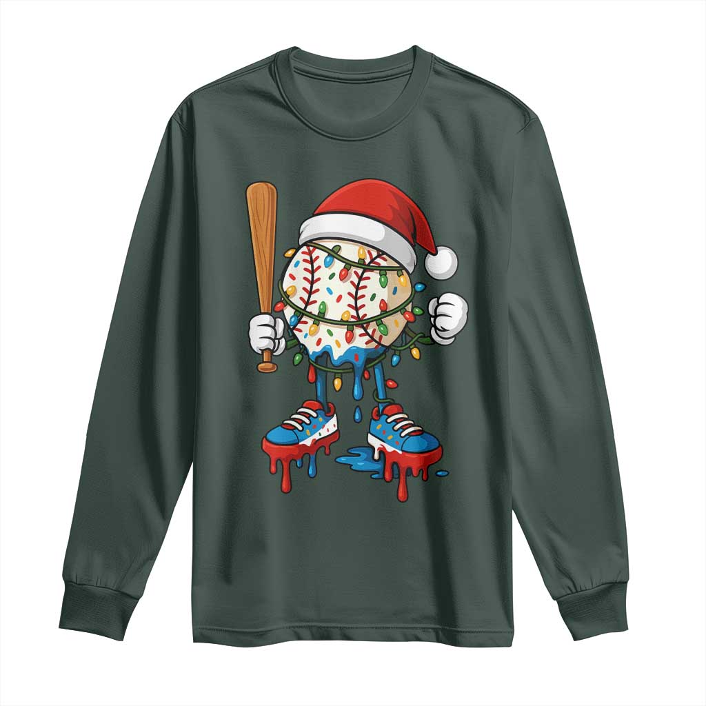 Christmas Baseball Ice Cream Drip Long Sleeve Shirt Santa Sports Xmas Baseball Player TS10 Dark Forest Green Print Your Wear