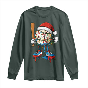 Christmas Baseball Ice Cream Drip Long Sleeve Shirt Santa Sports Xmas Baseball Player TS10 Dark Forest Green Print Your Wear