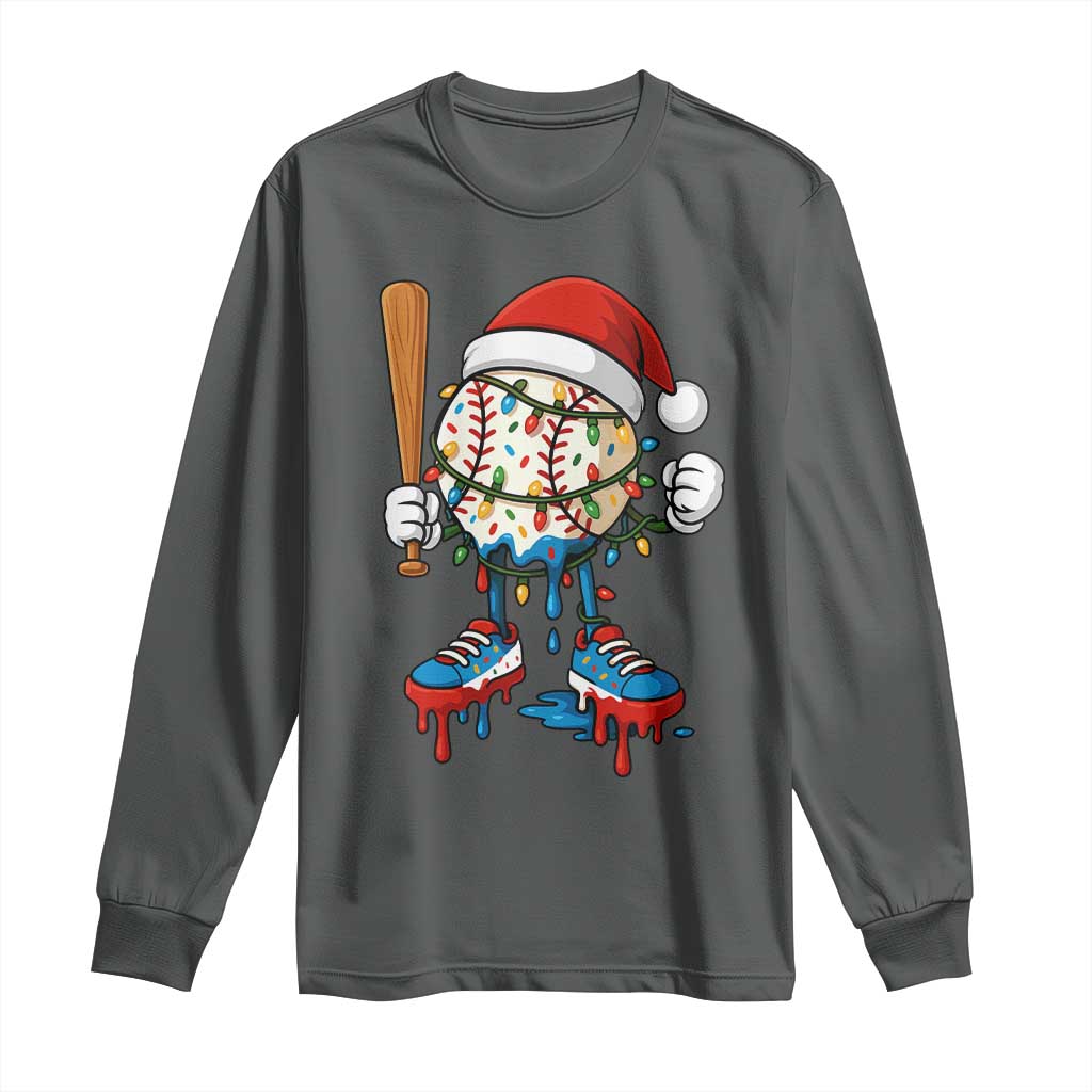 Christmas Baseball Ice Cream Drip Long Sleeve Shirt Santa Sports Xmas Baseball Player TS10 Dark Heather Print Your Wear