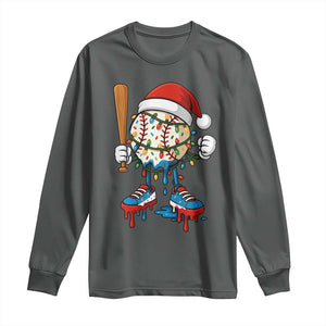 Christmas Baseball Ice Cream Drip Long Sleeve Shirt Santa Sports Xmas Baseball Player TS10 Dark Heather Print Your Wear