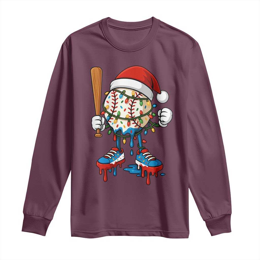 Christmas Baseball Ice Cream Drip Long Sleeve Shirt Santa Sports Xmas Baseball Player TS10 Maroon Print Your Wear