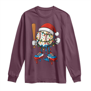 Christmas Baseball Ice Cream Drip Long Sleeve Shirt Santa Sports Xmas Baseball Player TS10 Maroon Print Your Wear