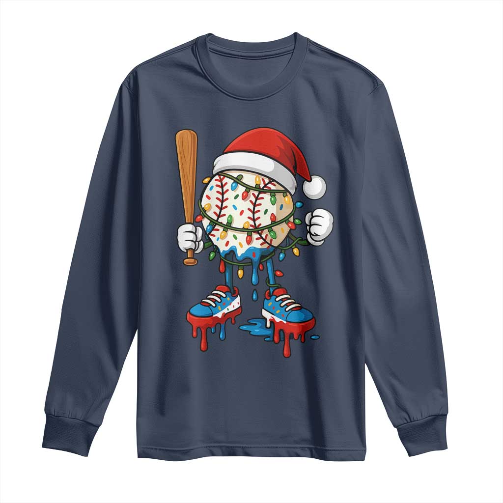 Christmas Baseball Ice Cream Drip Long Sleeve Shirt Santa Sports Xmas Baseball Player TS10 Navy Print Your Wear