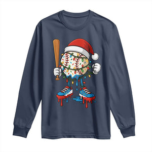 Christmas Baseball Ice Cream Drip Long Sleeve Shirt Santa Sports Xmas Baseball Player TS10 Navy Print Your Wear