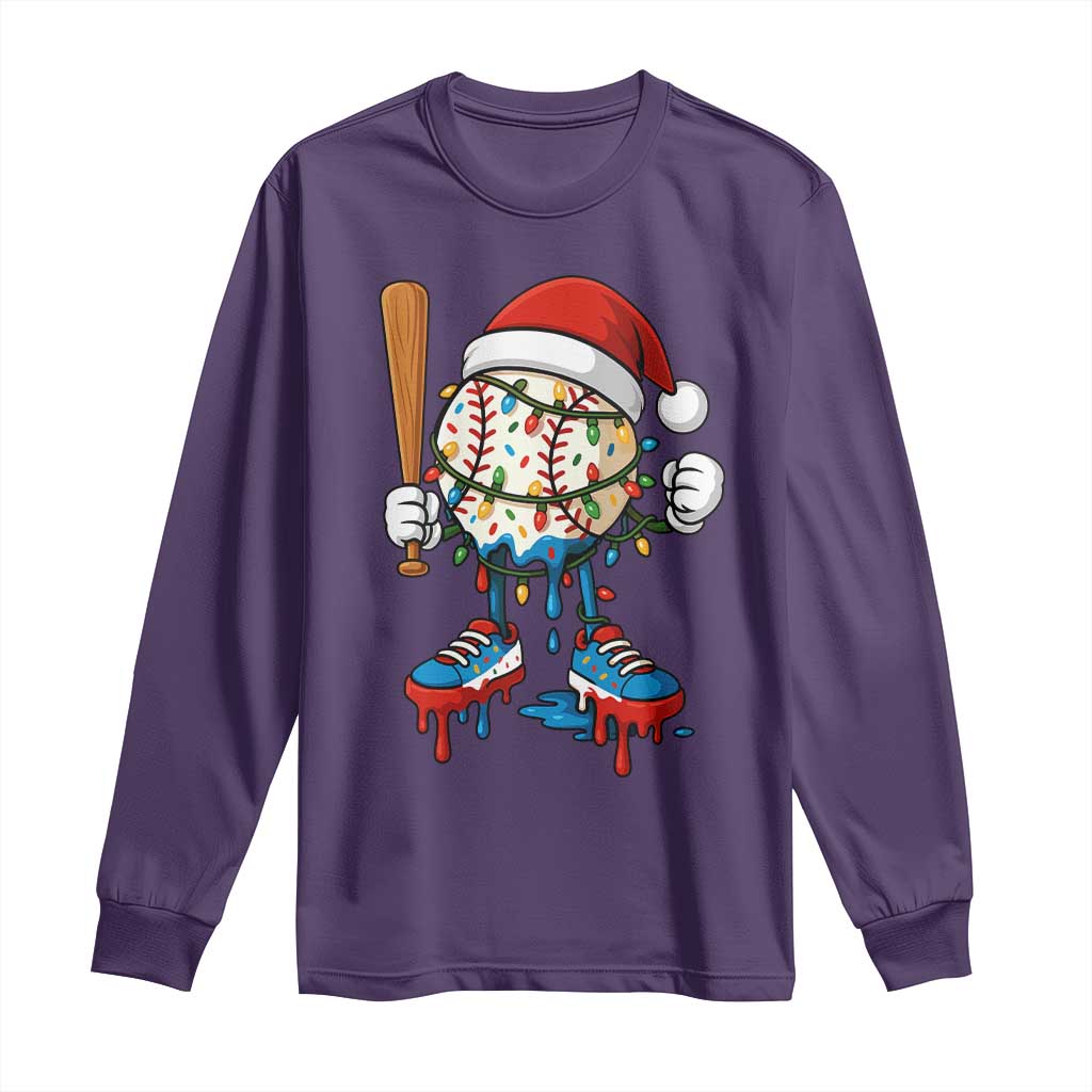 Christmas Baseball Ice Cream Drip Long Sleeve Shirt Santa Sports Xmas Baseball Player TS10 Purple Print Your Wear