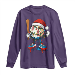Christmas Baseball Ice Cream Drip Long Sleeve Shirt Santa Sports Xmas Baseball Player TS10 Purple Print Your Wear