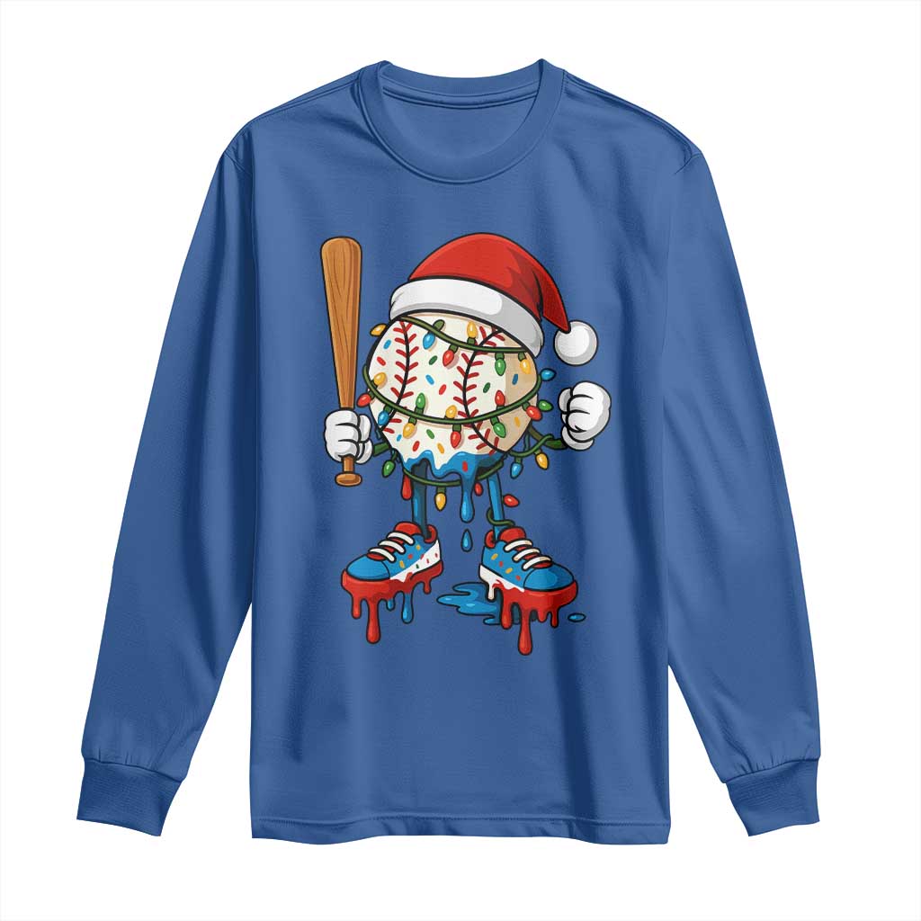 Christmas Baseball Ice Cream Drip Long Sleeve Shirt Santa Sports Xmas Baseball Player TS10 Royal Blue Print Your Wear