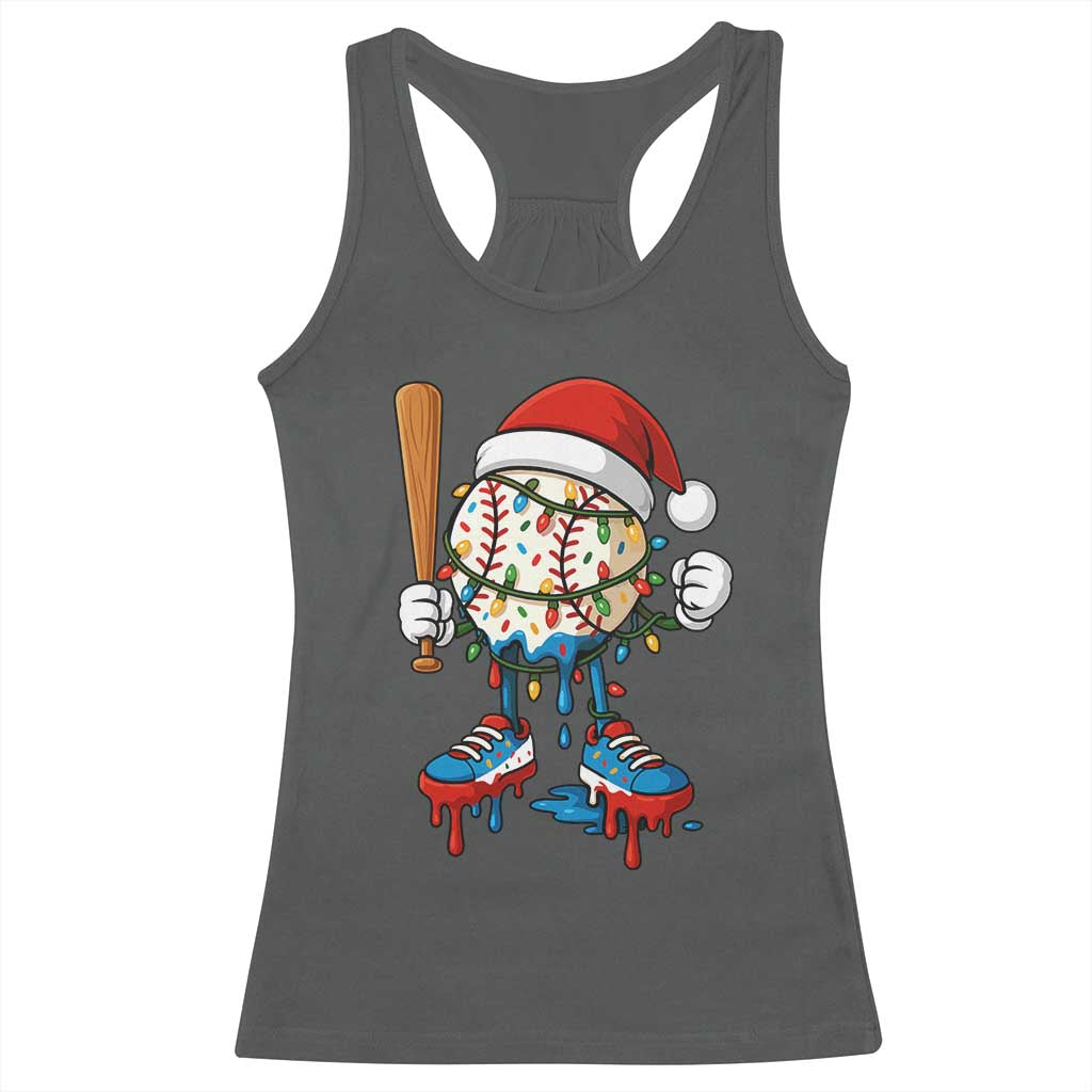 Christmas Baseball Ice Cream Drip Racerback Tank Top Santa Sports Xmas Baseball Player TS10 Dark Heather Print Your Wear