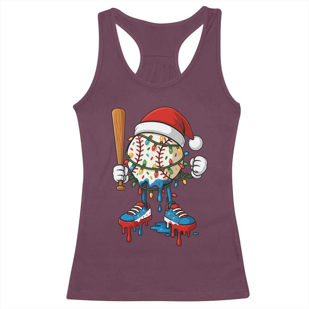 Christmas Baseball Ice Cream Drip Racerback Tank Top Santa Sports Xmas Baseball Player TS10 Maroon Print Your Wear