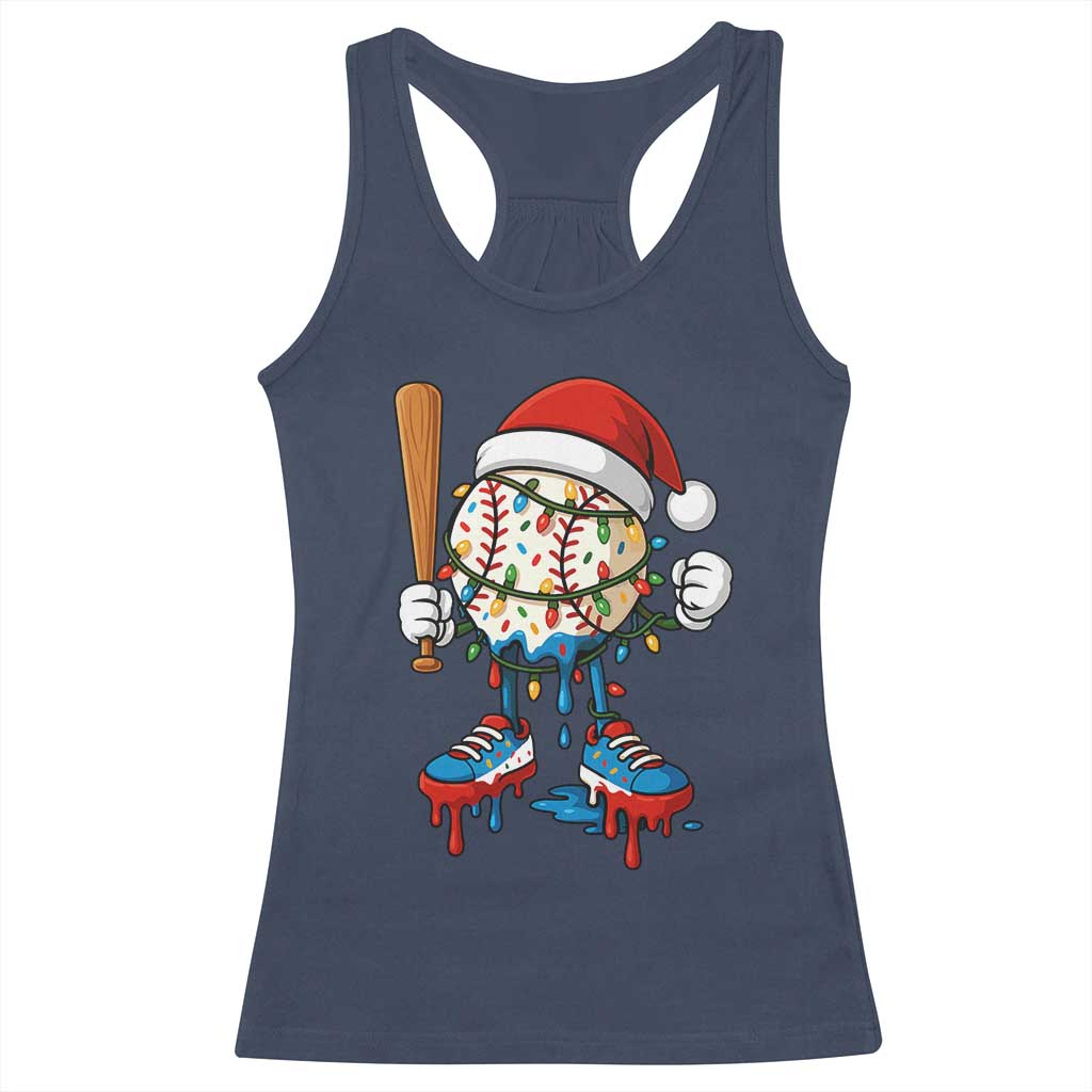Christmas Baseball Ice Cream Drip Racerback Tank Top Santa Sports Xmas Baseball Player TS10 Navy Print Your Wear