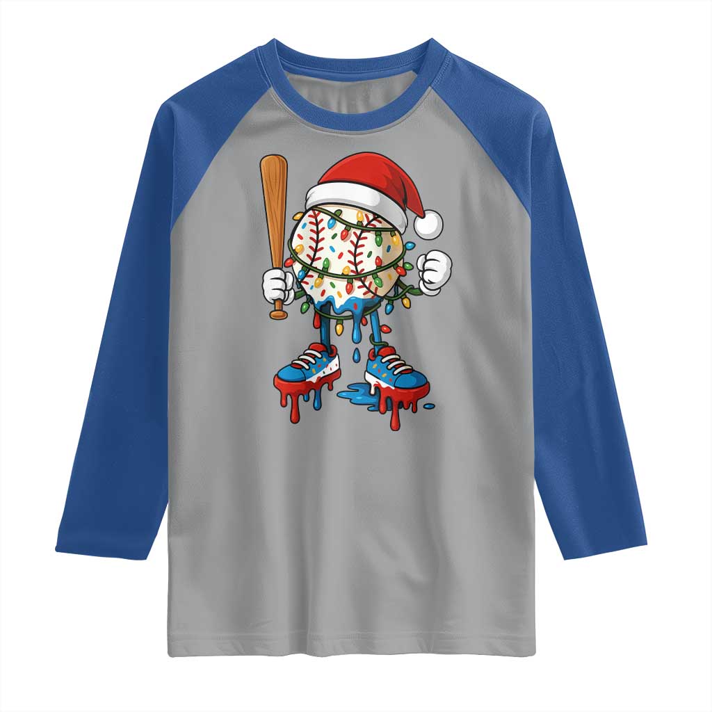 Christmas Baseball Ice Cream Drip Raglan Shirt Santa Sports Xmas Baseball Player TS10 Sport Gray Royal Print Your Wear