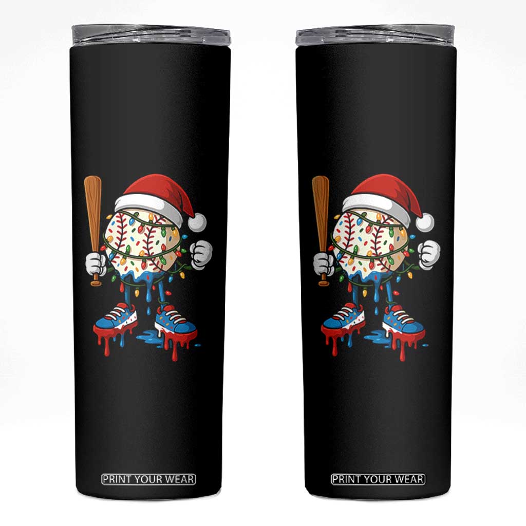 Christmas Baseball Ice Cream Drip Skinny Tumbler Santa Sports Xmas Baseball Player TS10 Black Print Your Wear