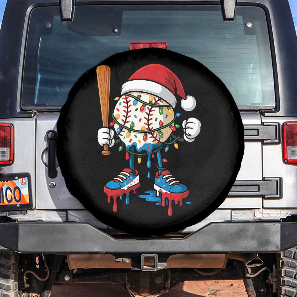 Christmas Baseball Ice Cream Drip Spare Tire Cover Santa Sports Xmas Baseball Player TS10 No hole Black Print Your Wear