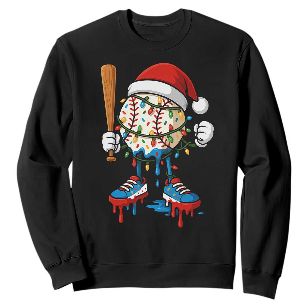 Christmas Baseball Ice Cream Drip Sweatshirt Santa Sports Xmas Baseball Player TS10 Black Print Your Wear