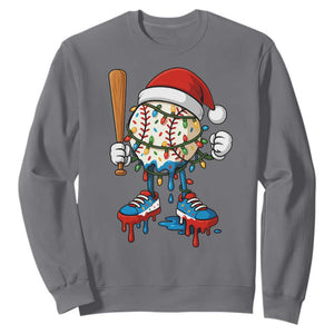 Christmas Baseball Ice Cream Drip Sweatshirt Santa Sports Xmas Baseball Player TS10 Charcoal Print Your Wear
