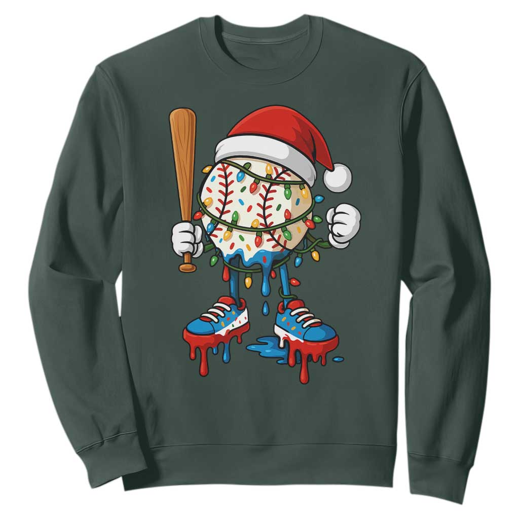 Christmas Baseball Ice Cream Drip Sweatshirt Santa Sports Xmas Baseball Player TS10 Dark Forest Green Print Your Wear