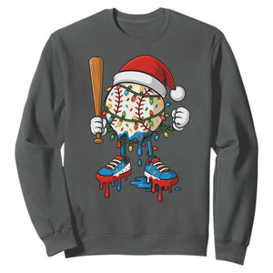 Christmas Baseball Ice Cream Drip Sweatshirt Santa Sports Xmas Baseball Player TS10 Dark Heather Print Your Wear
