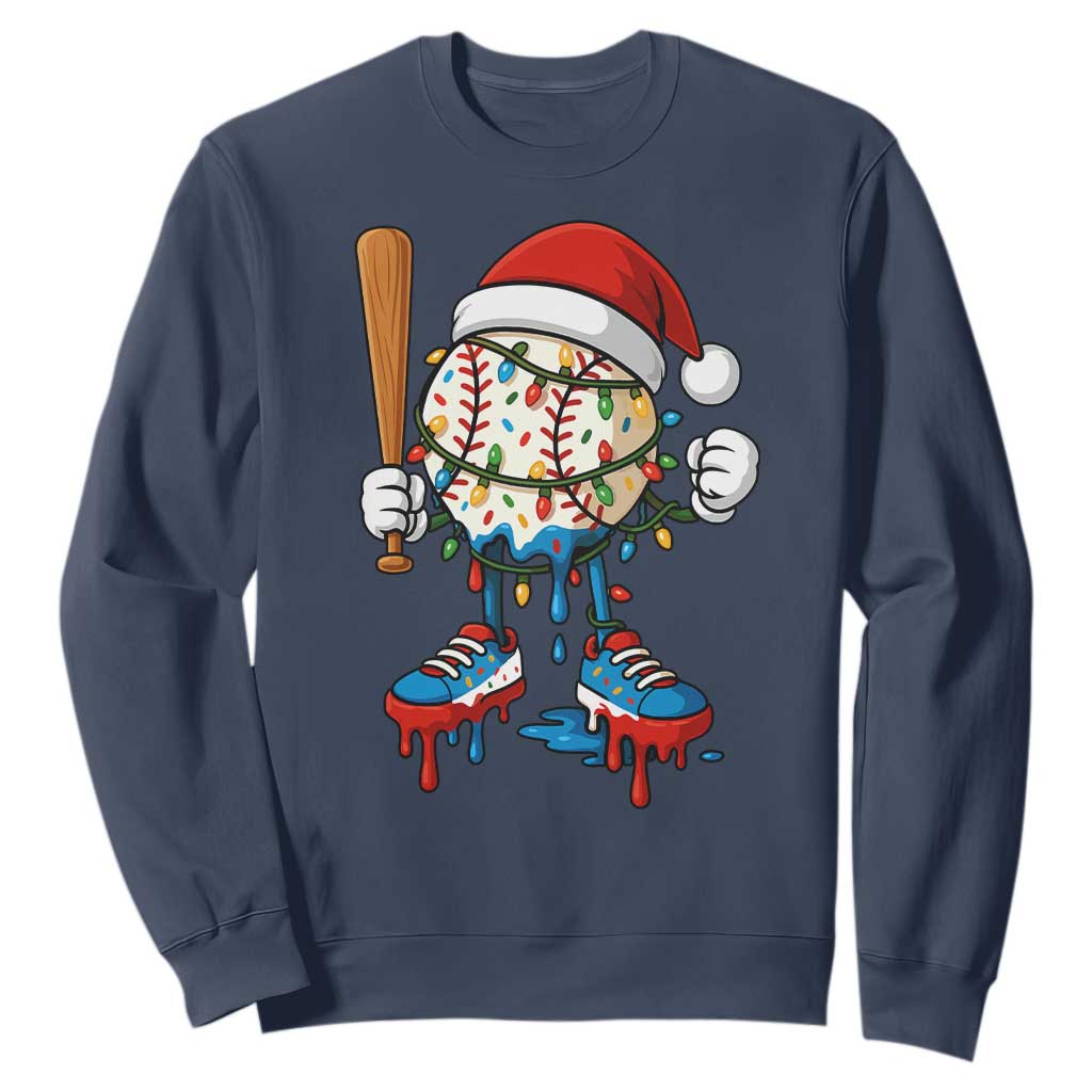 Christmas Baseball Ice Cream Drip Sweatshirt Santa Sports Xmas Baseball Player TS10 Navy Print Your Wear