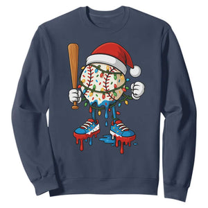 Christmas Baseball Ice Cream Drip Sweatshirt Santa Sports Xmas Baseball Player TS10 Navy Print Your Wear