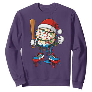 Christmas Baseball Ice Cream Drip Sweatshirt Santa Sports Xmas Baseball Player TS10 Purple Print Your Wear