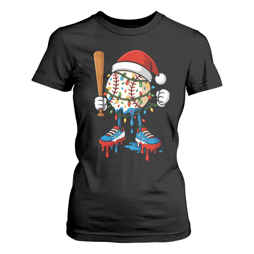 Christmas Baseball Ice Cream Drip T Shirt For Women Santa Sports Xmas Baseball Player TS10 Black Print Your Wear