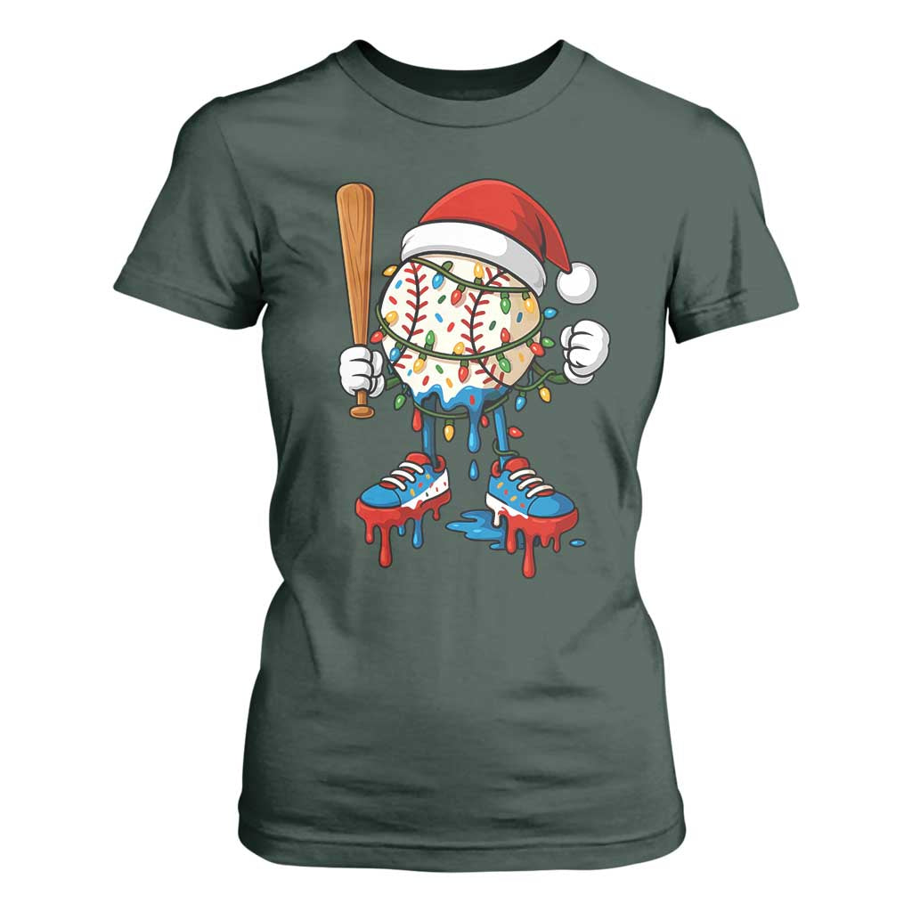 Christmas Baseball Ice Cream Drip T Shirt For Women Santa Sports Xmas Baseball Player TS10 Dark Forest Green Print Your Wear