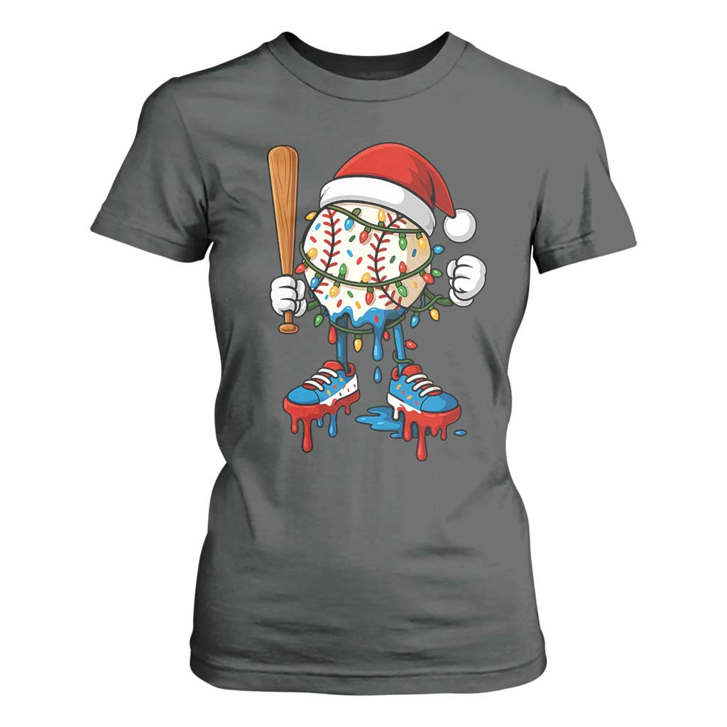 Christmas Baseball Ice Cream Drip T Shirt For Women Santa Sports Xmas Baseball Player TS10 Dark Heather Print Your Wear