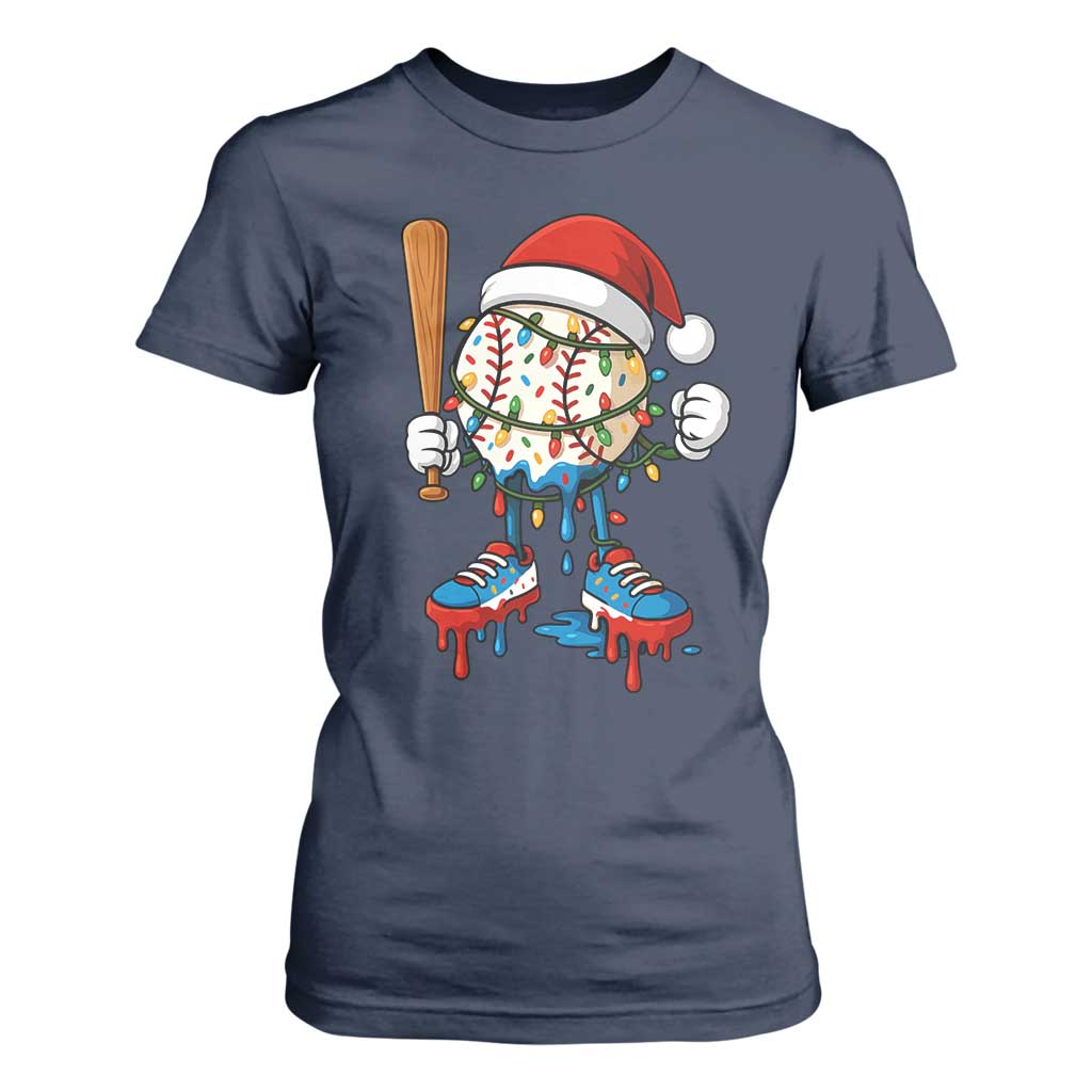 Christmas Baseball Ice Cream Drip T Shirt For Women Santa Sports Xmas Baseball Player TS10 Navy Print Your Wear