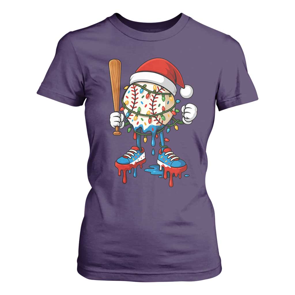 Christmas Baseball Ice Cream Drip T Shirt For Women Santa Sports Xmas Baseball Player TS10 Purple Print Your Wear
