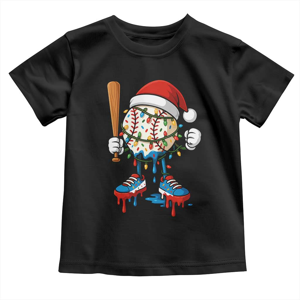 Christmas Baseball Ice Cream Drip Toddler T Shirt Santa Sports Xmas Baseball Player TS10 Black Print Your Wear