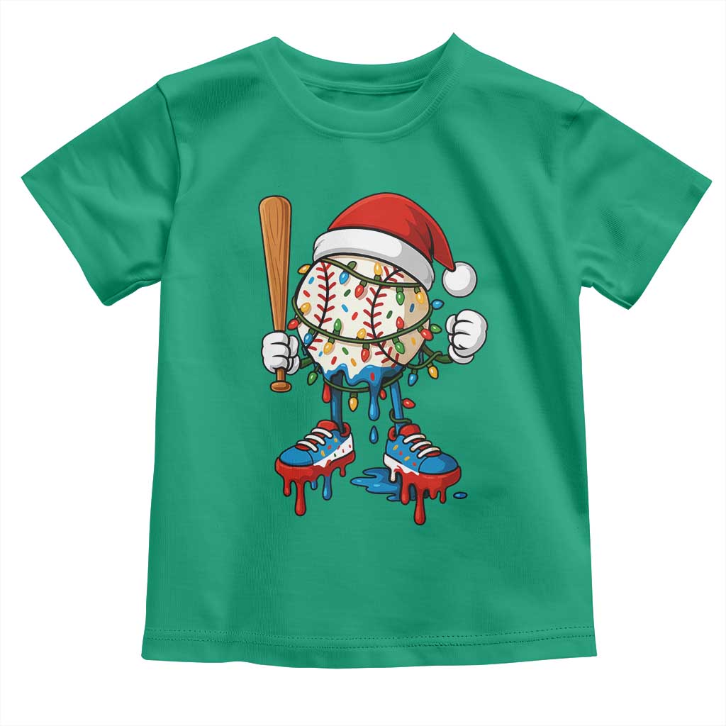 Christmas Baseball Ice Cream Drip Toddler T Shirt Santa Sports Xmas Baseball Player TS10 Irish Green Print Your Wear