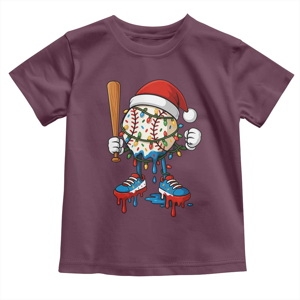 Christmas Baseball Ice Cream Drip Toddler T Shirt Santa Sports Xmas Baseball Player TS10 Maroon Print Your Wear