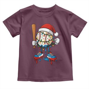 Christmas Baseball Ice Cream Drip Toddler T Shirt Santa Sports Xmas Baseball Player TS10 Maroon Print Your Wear