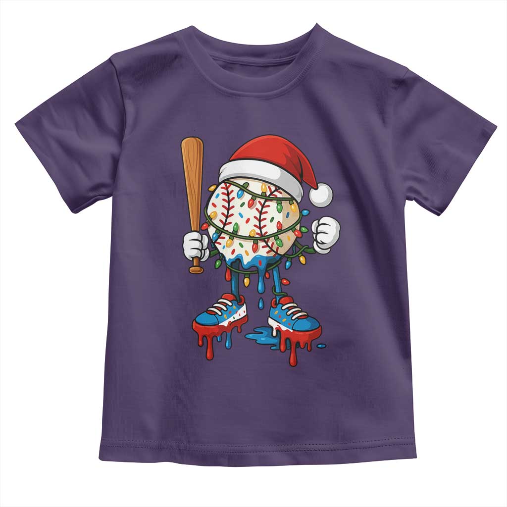 Christmas Baseball Ice Cream Drip Toddler T Shirt Santa Sports Xmas Baseball Player TS10 Purple Print Your Wear