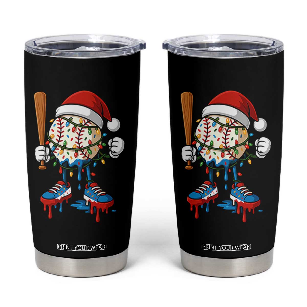 Christmas Baseball Ice Cream Drip Tumbler Cup Santa Sports Xmas Baseball Player TS10 Black Print Your Wear
