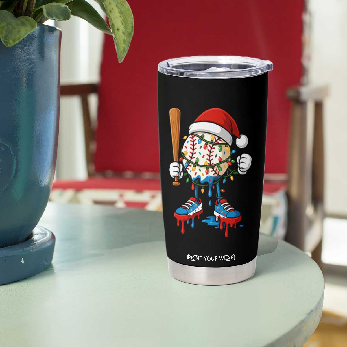Christmas Baseball Ice Cream Drip Tumbler Cup Santa Sports Xmas Baseball Player TS10 Print Your Wear