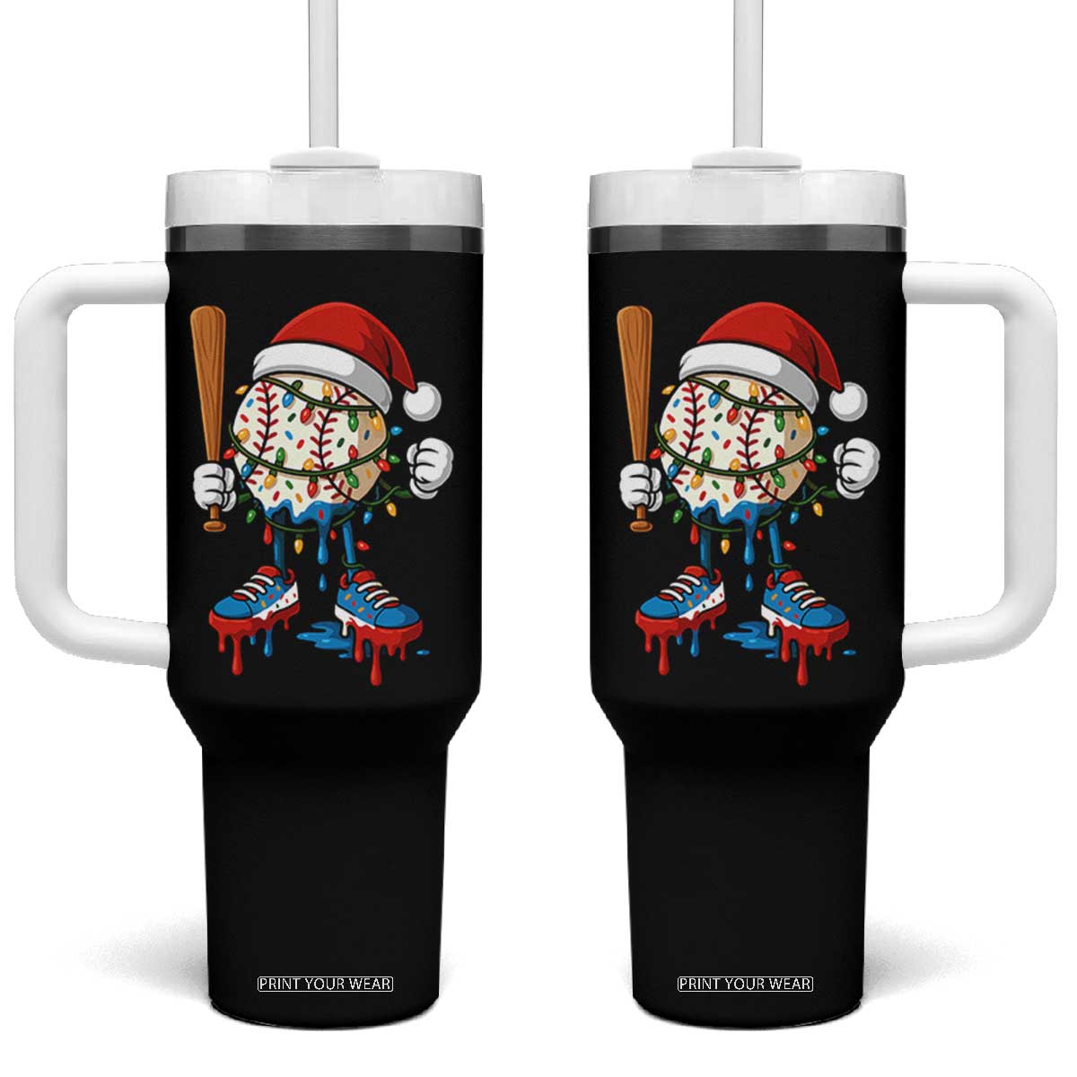 Christmas Baseball Ice Cream Drip Tumbler With Handle Santa Sports Xmas Baseball Player TS10 One Size: 40 oz Black Print Your Wear
