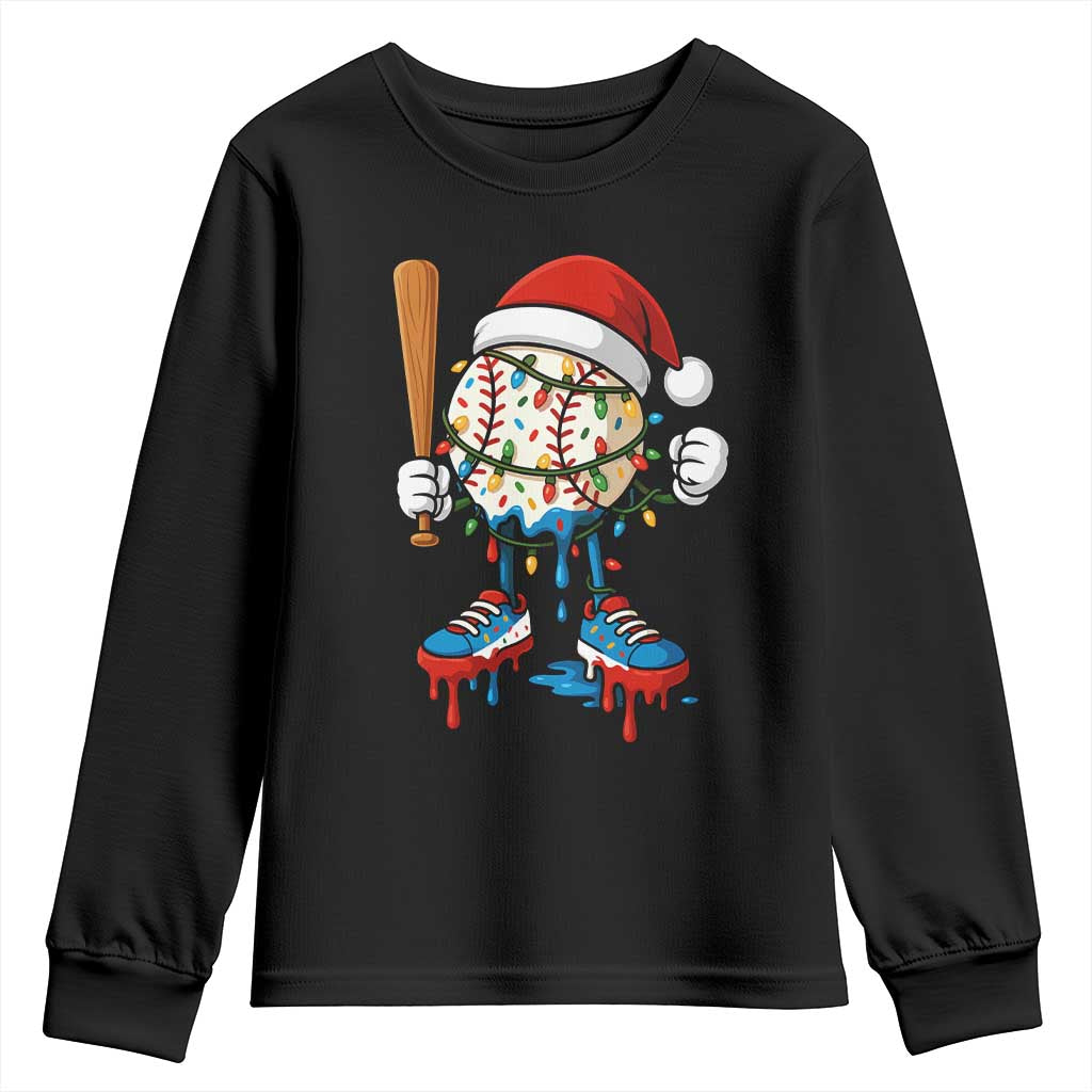Christmas Baseball Ice Cream Drip Youth Sweatshirt Santa Sports Xmas Baseball Player TS10 Black Print Your Wear