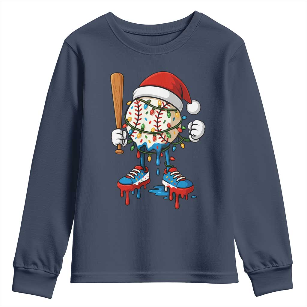 Christmas Baseball Ice Cream Drip Youth Sweatshirt Santa Sports Xmas Baseball Player TS10 Navy Print Your Wear