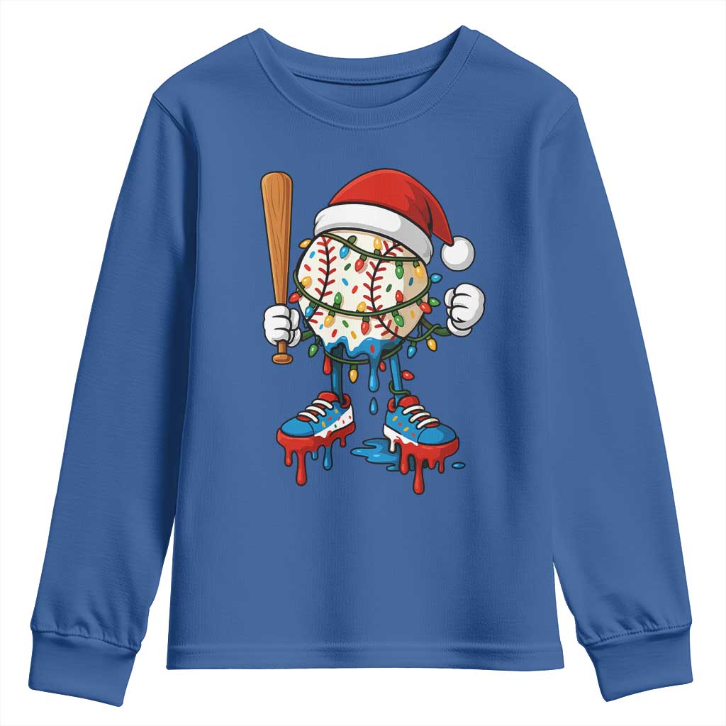 Christmas Baseball Ice Cream Drip Youth Sweatshirt Santa Sports Xmas Baseball Player TS10 Royal Blue Print Your Wear